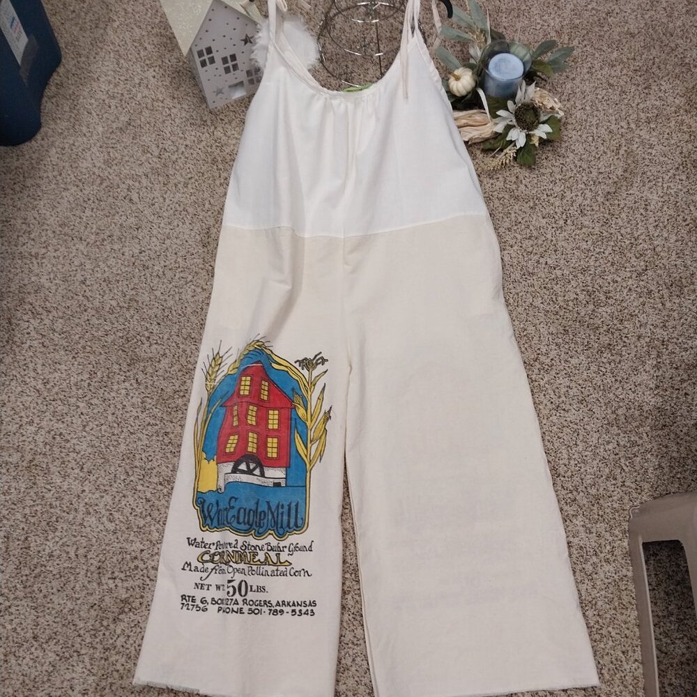 3418 Size XL/1X Jumper Handmade with Vintage Flour Sacks, Ties at the Shoulder - Picture 5 of 10